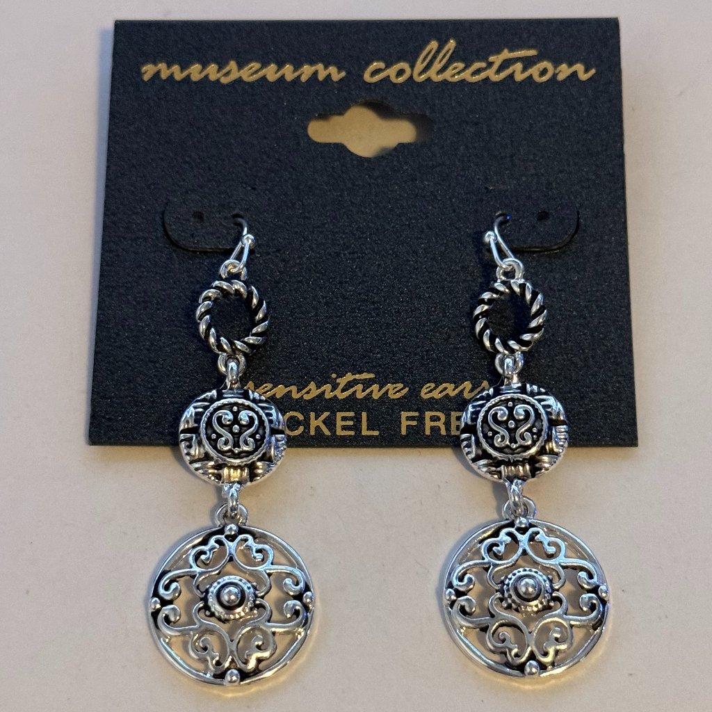 Museum Collection Sensitive Nickle Free Circular Scroll Dangle Pierced Earrings